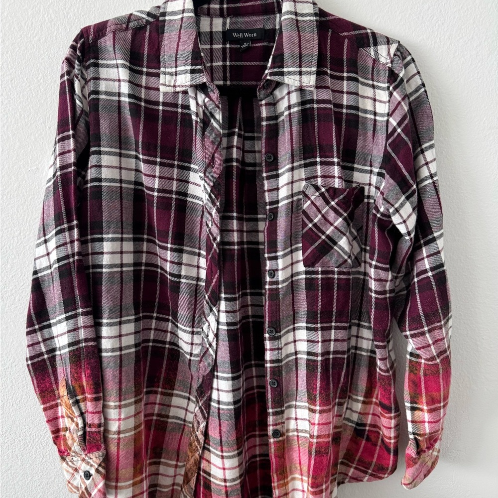 Upcycled pink Purple Plaid Flannel Shirt Small S